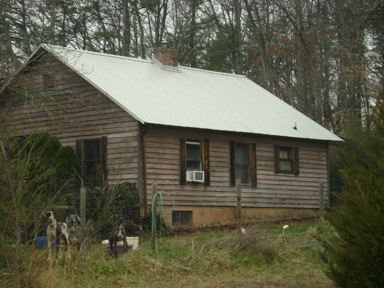 White metal roof on an old wood sided farmhouse, from a Metal Roof Installation job in Cripple Creek